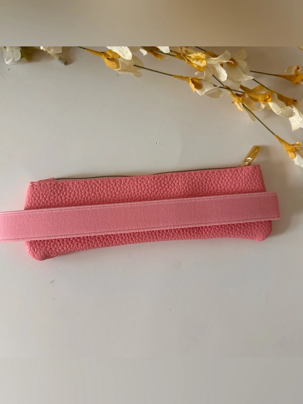 Pencil Case in Pink Faux Leather with White Chenille Varsity Monogrammed